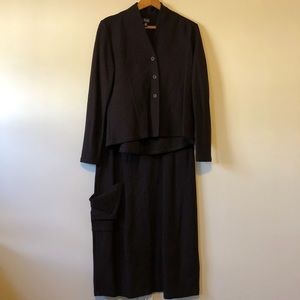 Eileen Fisher Suit Jacket Skirt Brown Wool XS EUC